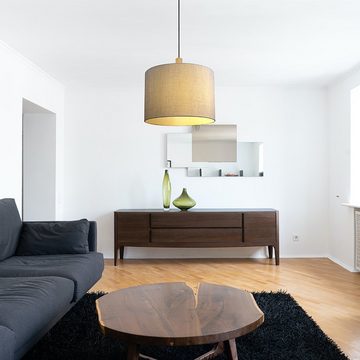 Globo Deckenleuchte, Leuchtmittel nicht inklusive, Hängelampe Pendelleuchte Wohnzimmerlampe Textil grau Holz D 40 cm