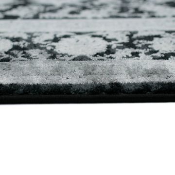 Teppich Moderner Teppich Wohnzimmer orientalisches Blumendesign in Grau auf schwarzem Hintergrund, Teppich-Traum, rechteckig, Höhe: 10 mm