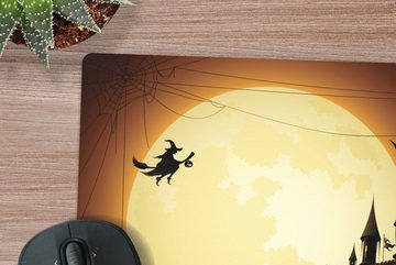 MuchoWow Gaming Mauspad Eine Illustration eines Schlosses mit Hexen und Kürbissen zu Halloween (1-St), Mousepad mit Rutschfester Unterseite, Gaming, 40x40 cm, XXL, Großes