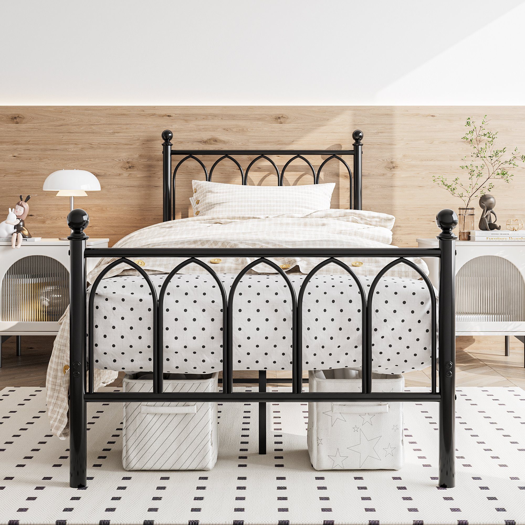 Celya Metallbett Bettgestell Einzelbett mit Lattenrost 90 x 200 cm,  Bettgestelle für Schlafzimmer, Schwarz