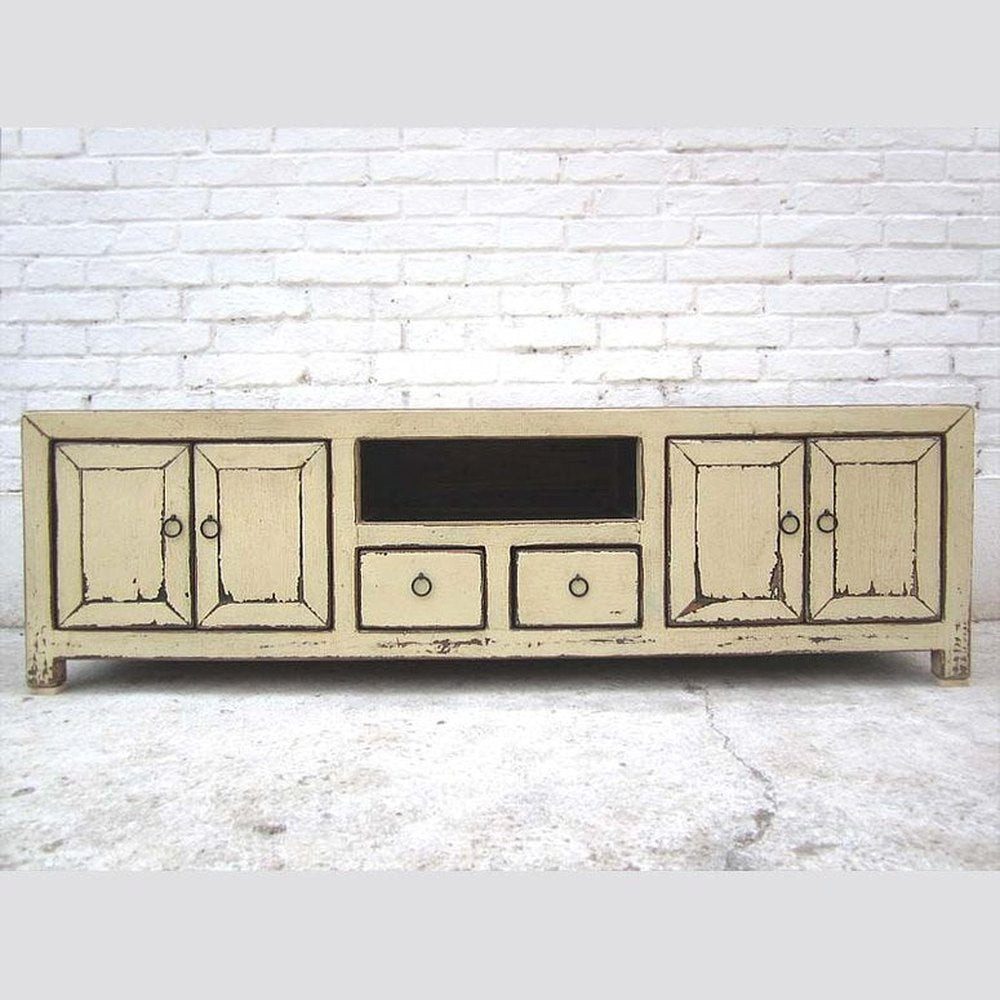 Kommode China TV Lowboard altweiß shabby chic 140x39x41cm.Luxury Park