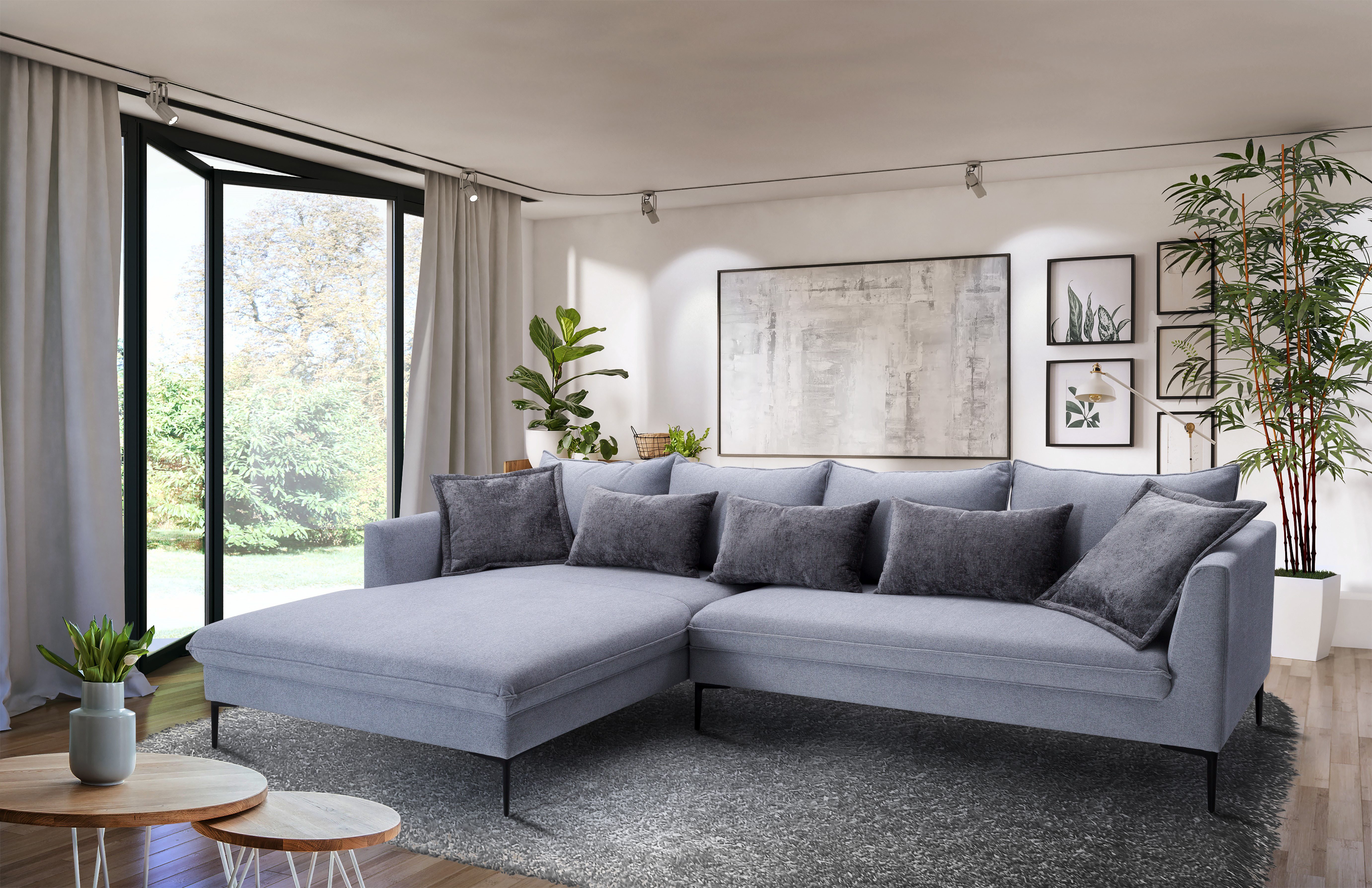 exxpo - sofa fashion Ecksofa Piazza, elegant und edel, Designsofa mit tollem Sitzkomfort, Longchair Ecke in hochwertiger Verarbeitung, Stellmaße 321x187 cm