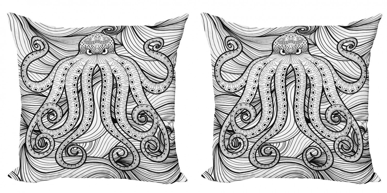 Modern (2 Kissenbezüge Style-Mandala-Motiv Digitaldruck, Doppelseitiger Stück), Abakuhaus Tintenfisch Accent