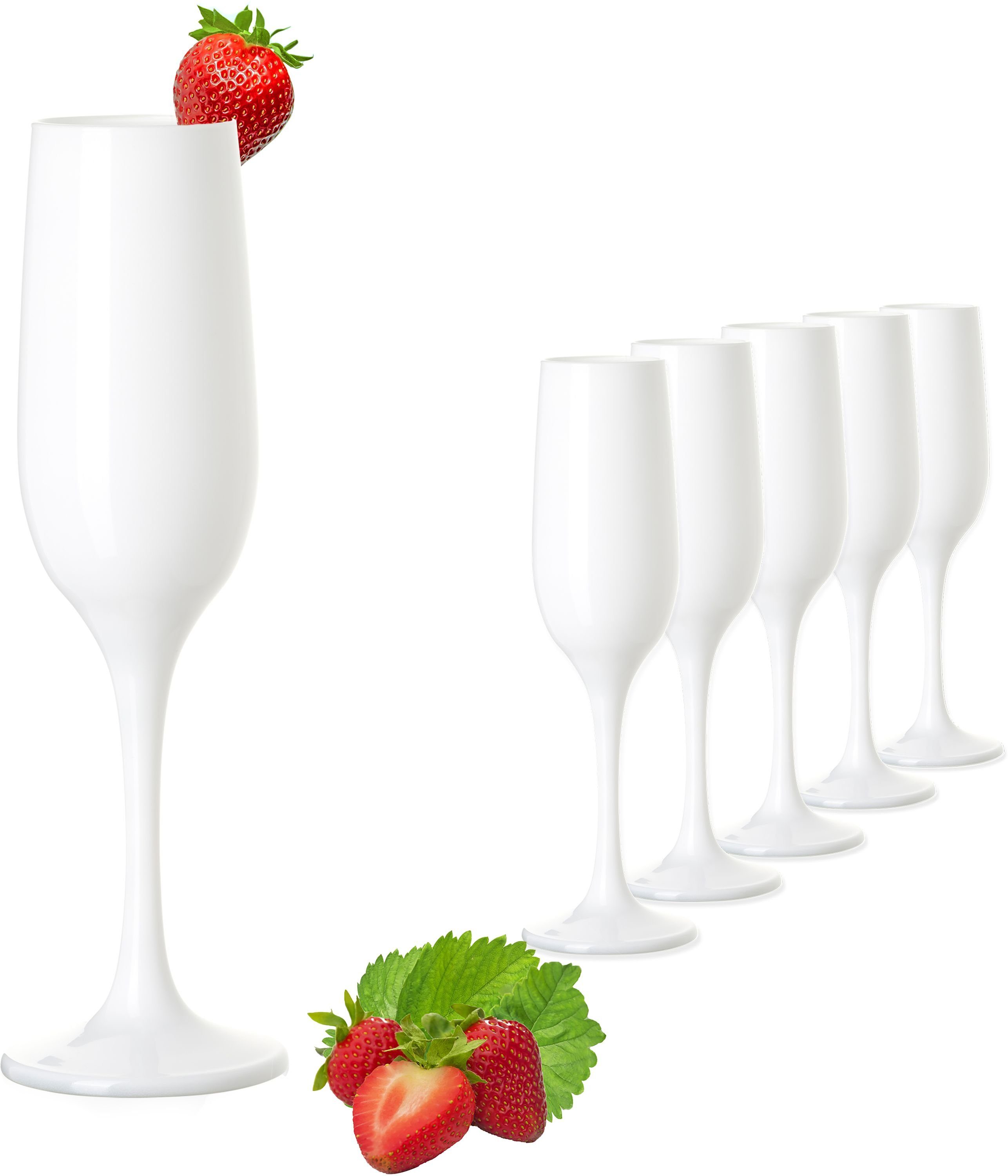 PLATINUX Sektglas Weiße Sektgläser, Glas, Stabil Champagnergläser 160ml  (max. 200ml) Set 6 Teilig aus Glas Prosecco Sektflöten Sektkelche Sektglas