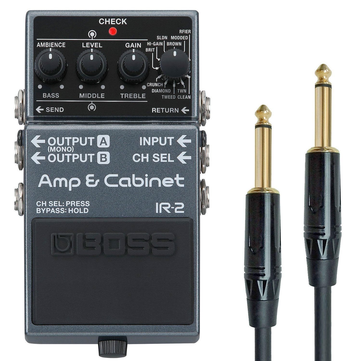 Boss by Roland E-Gitarre Boss IR-2 Amp Cabinet Verstärker-Simulator mit Klinkenkabel, Verstärker-Simulator und Boxensimulation, mit Klinkenkabel