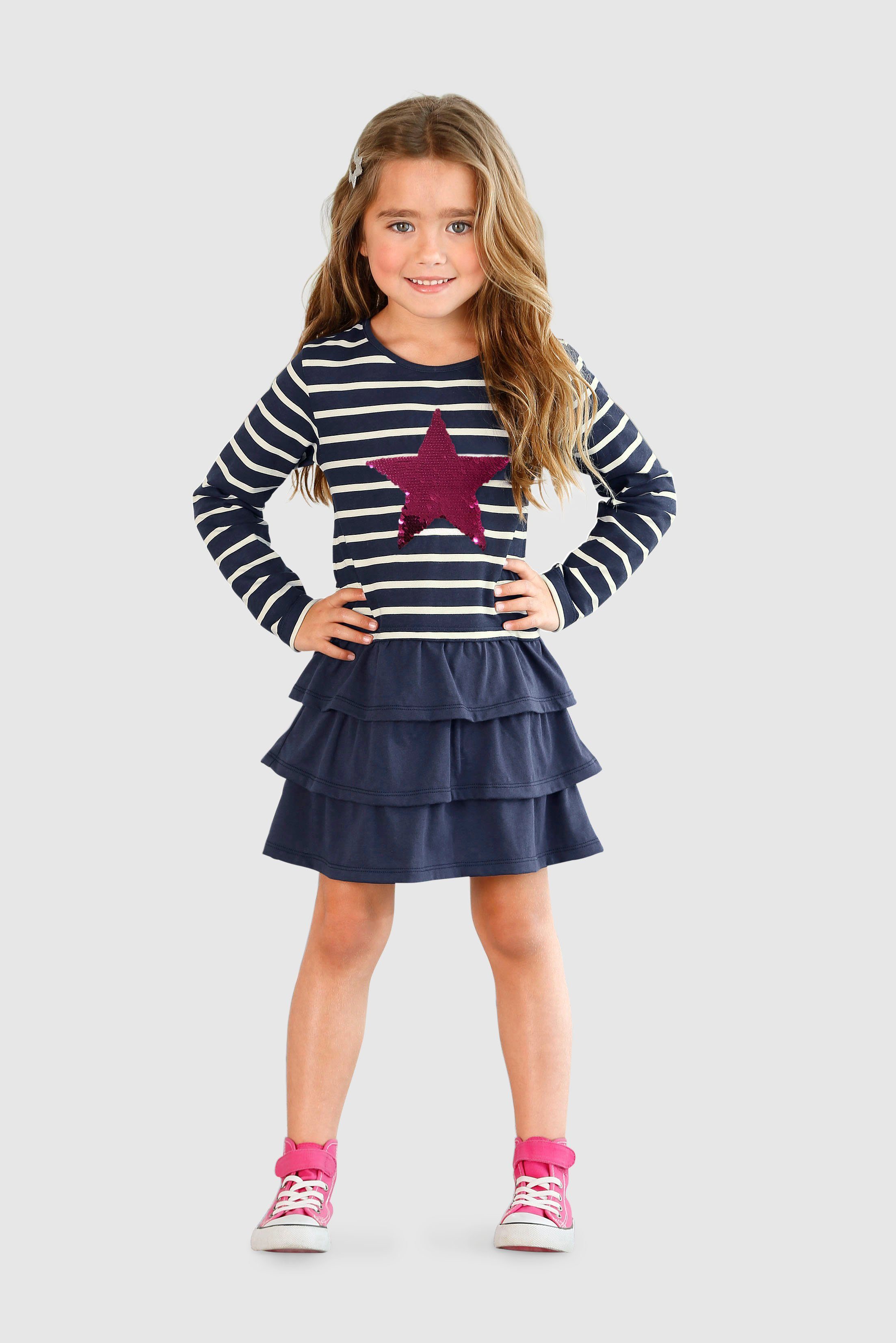 KIDSWORLD Volantkleid Stern Wendepailletten mit