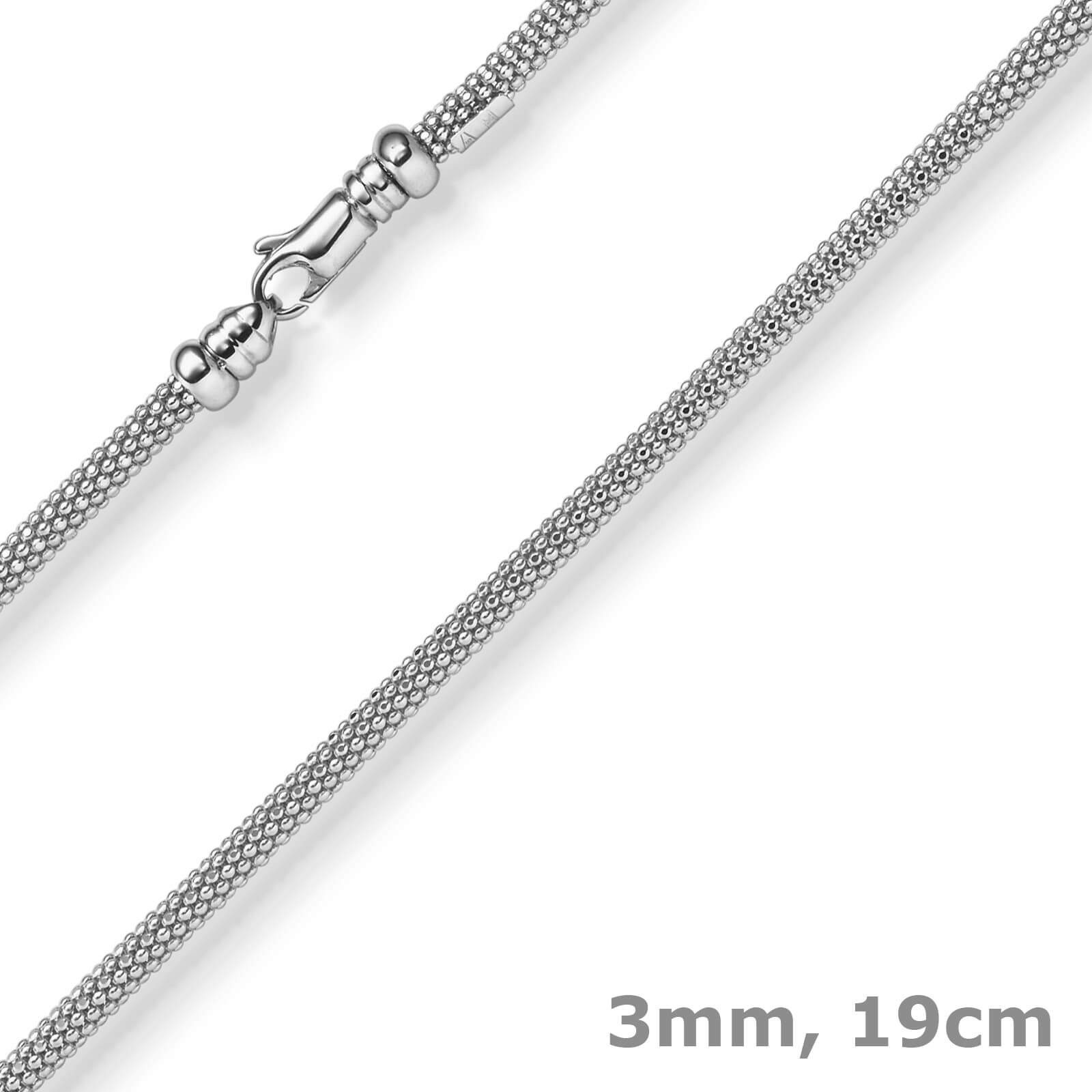 Schmuck Krone Goldarmband 3mm Himbeer Armband aus 585 Weißgold 19cm, Gold 585
