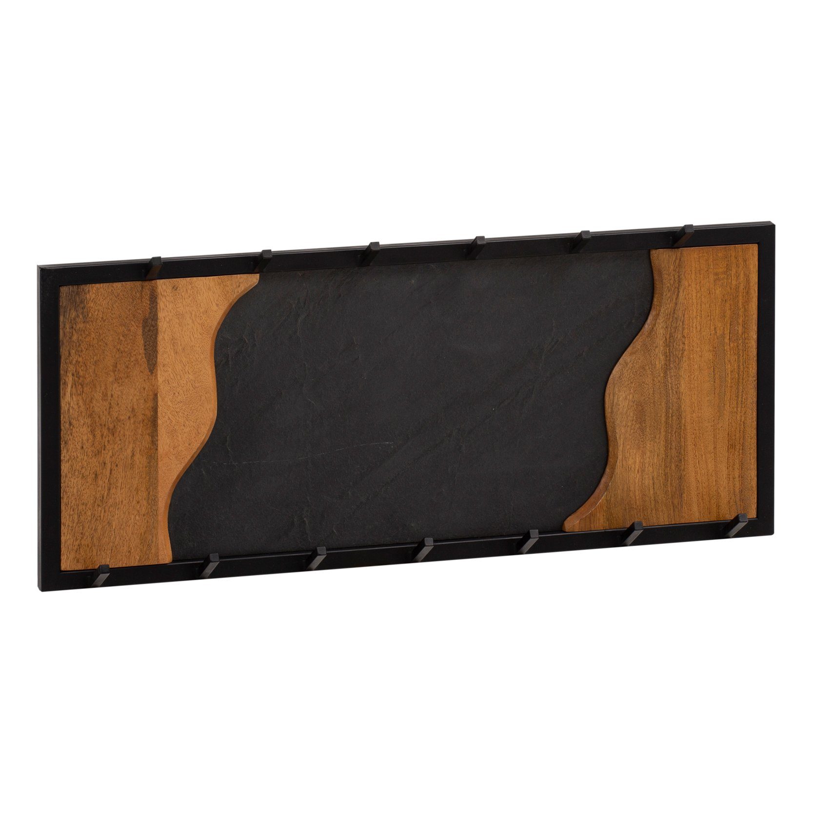 FINEBUY Wandgarderobe FB95866 (Hakenleiste Flur, Flurgarderobe Wellenmuster), Modern, Mango Massivholz / Steinoptik 80x36x6 cm