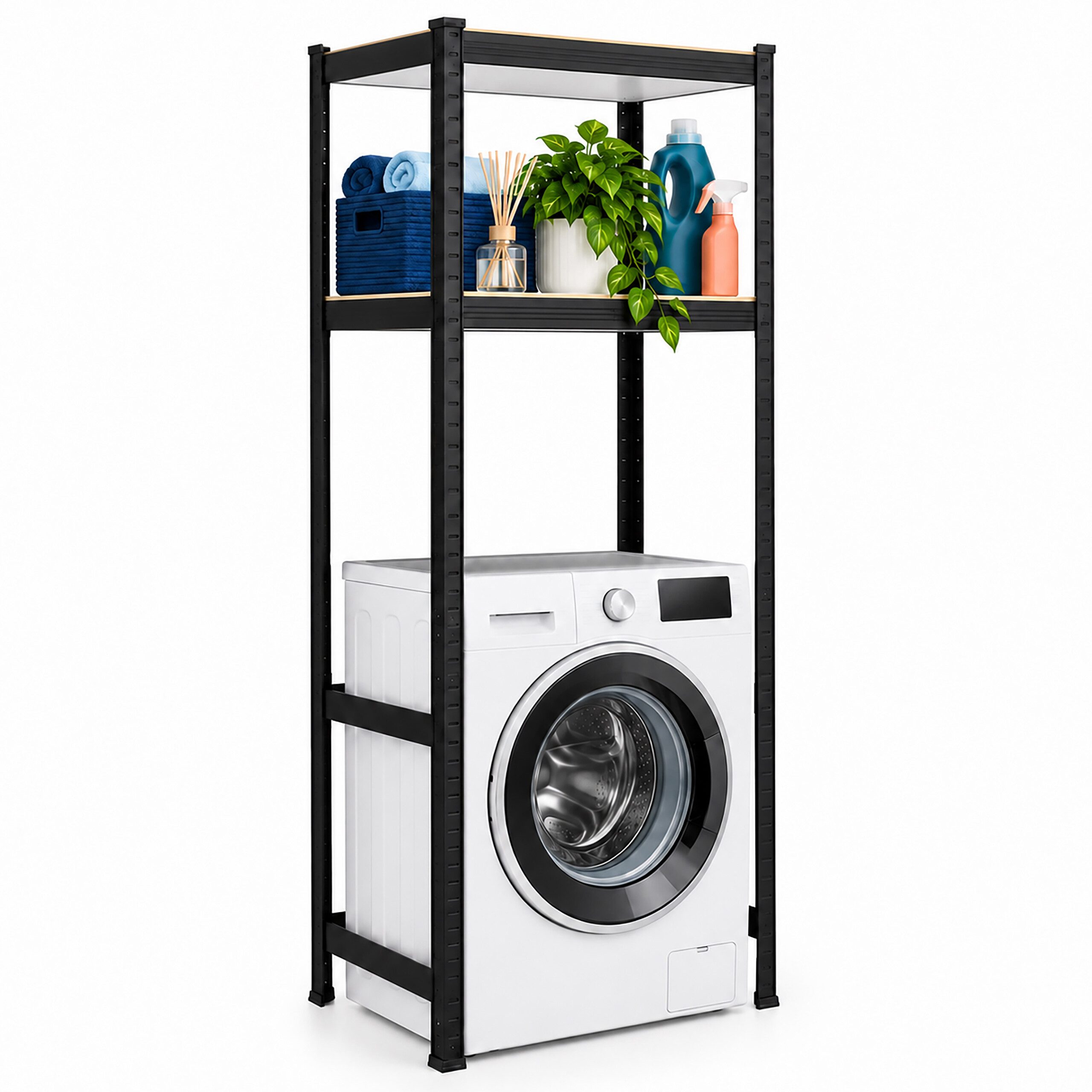 relaxdays Badregal Schwarzes Waschmaschinenregal Schwerlast, 1-tlg., 70 x 40 x 150 cm