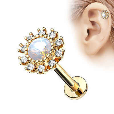 Taffstyle Piercing-Set Piercing Stab mit Blume für Lippe und Ohr, Opal Labret Tragus Helix Knorpel Stecker Lippenpiercing Ohrpiercing