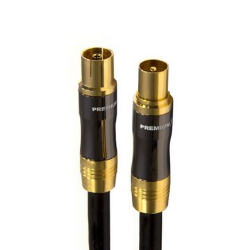 PremiumX 5m Gold-Line TV Antennenkabel Schwarz IEC-Anschlusskabel Kupplung TV-Kabel