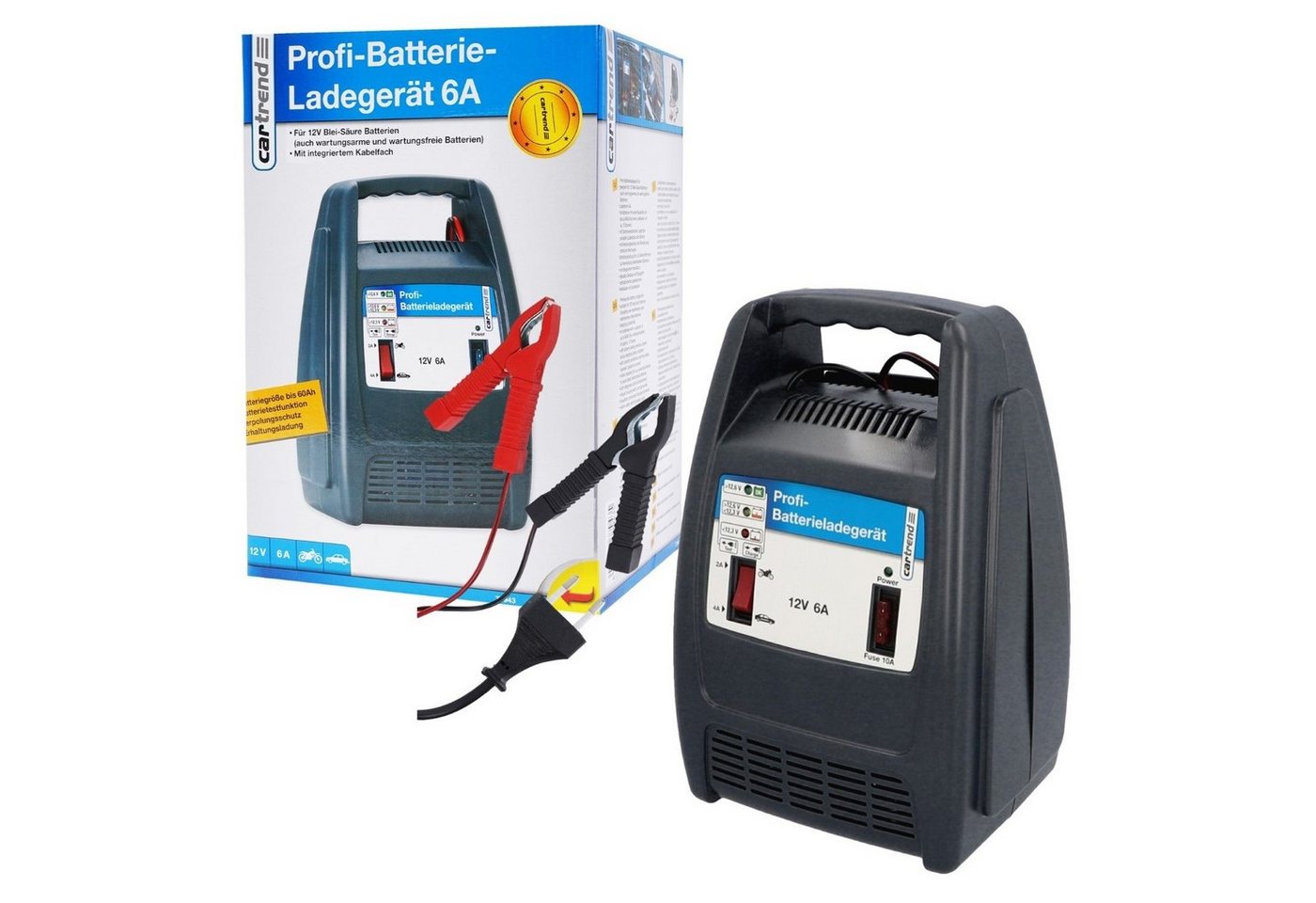 Cartrend Batterie-Ladegerät 12V 6A Anzeige Autobatterie-Ladegerät (Auto PKW Batterie-Lader Akku Erhaltungsladefunktion Saison-Fahrzeuge)