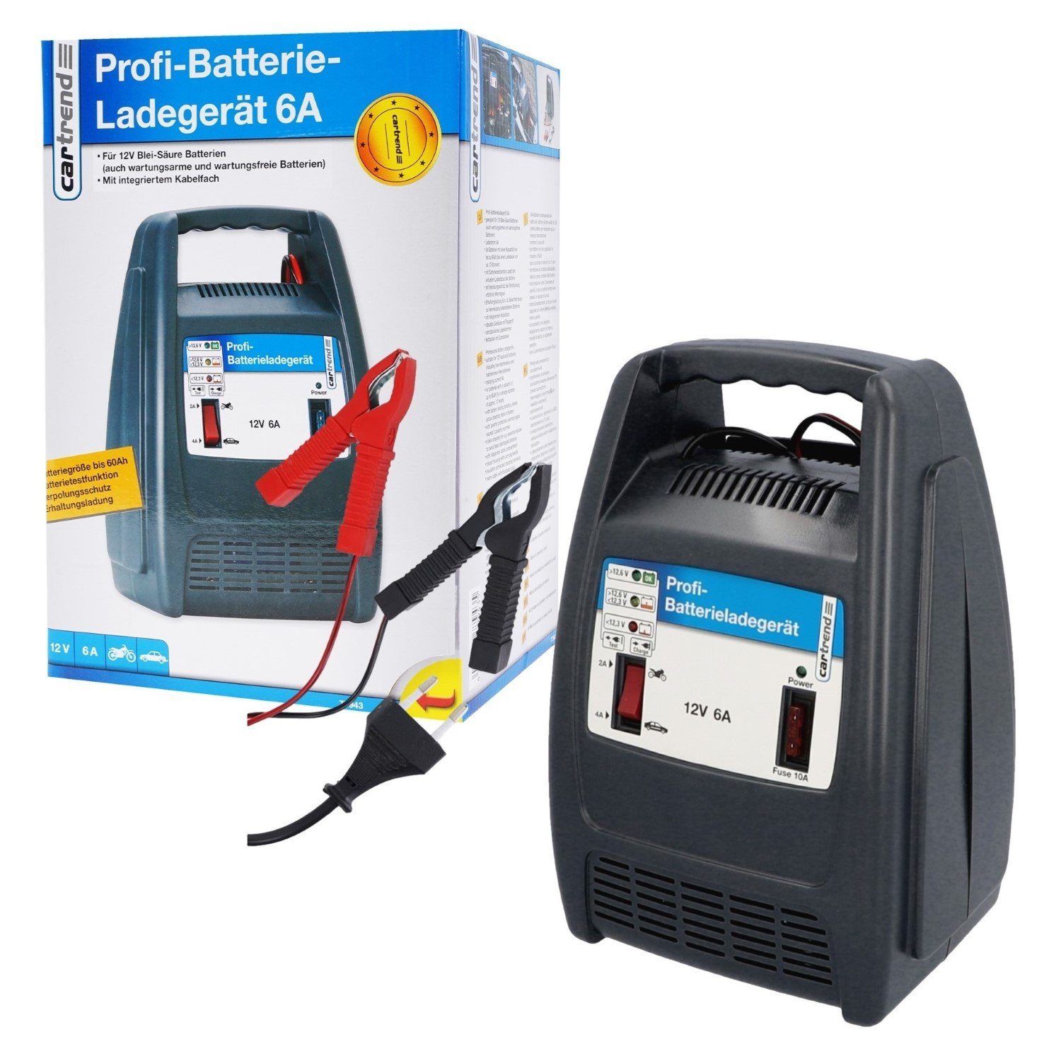 Cartrend Batterie-Ladegerät 12V 6A Anzeige Autobatterie-Ladegerät (Auto Kfz  PKW Batterie-Lader Akku, Erhaltungsladefunktion für Saison-Fahrzeuge)