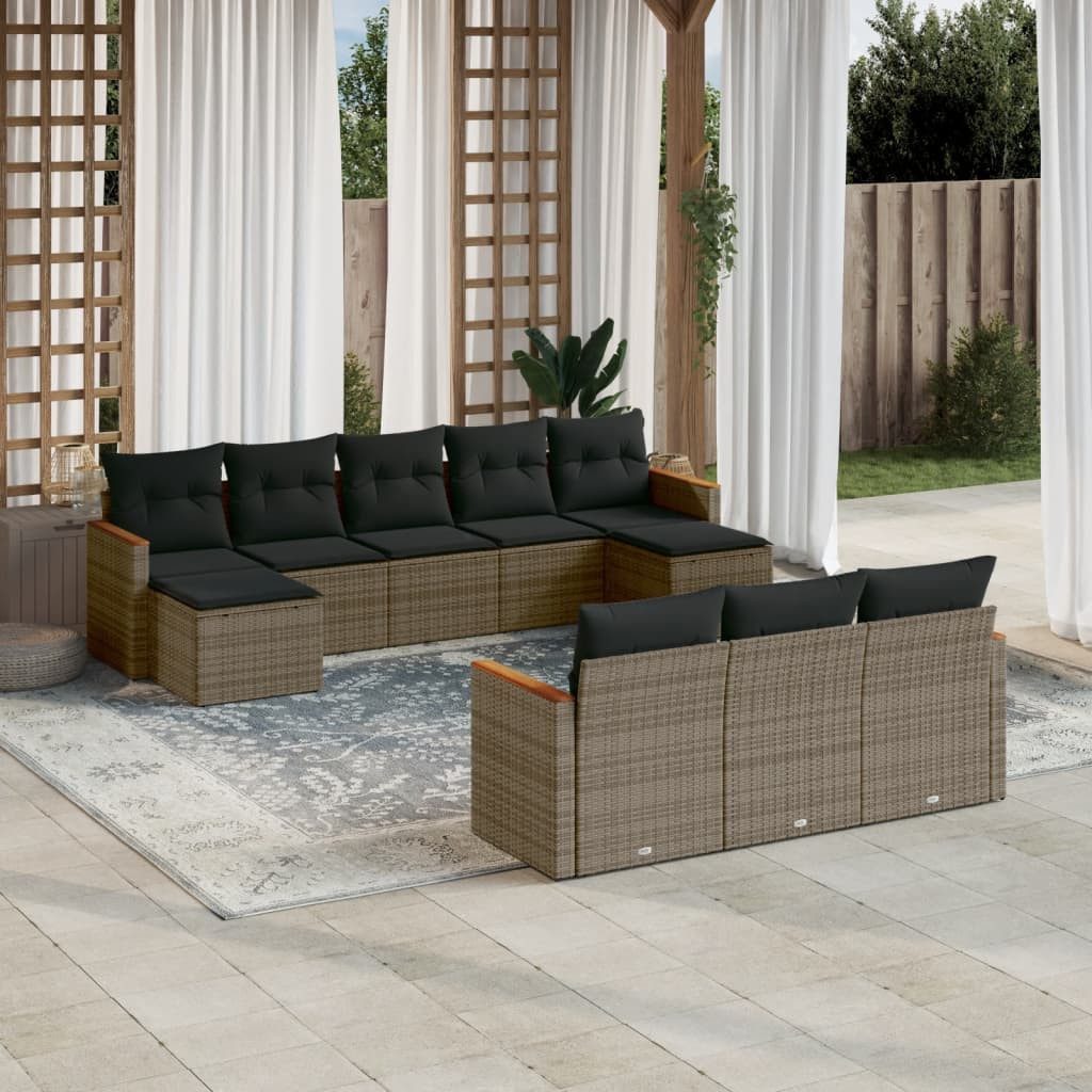 furnicato Garten-Essgruppe 10-tlg. Garten-Sofagarnitur mit Kissen Grau ...