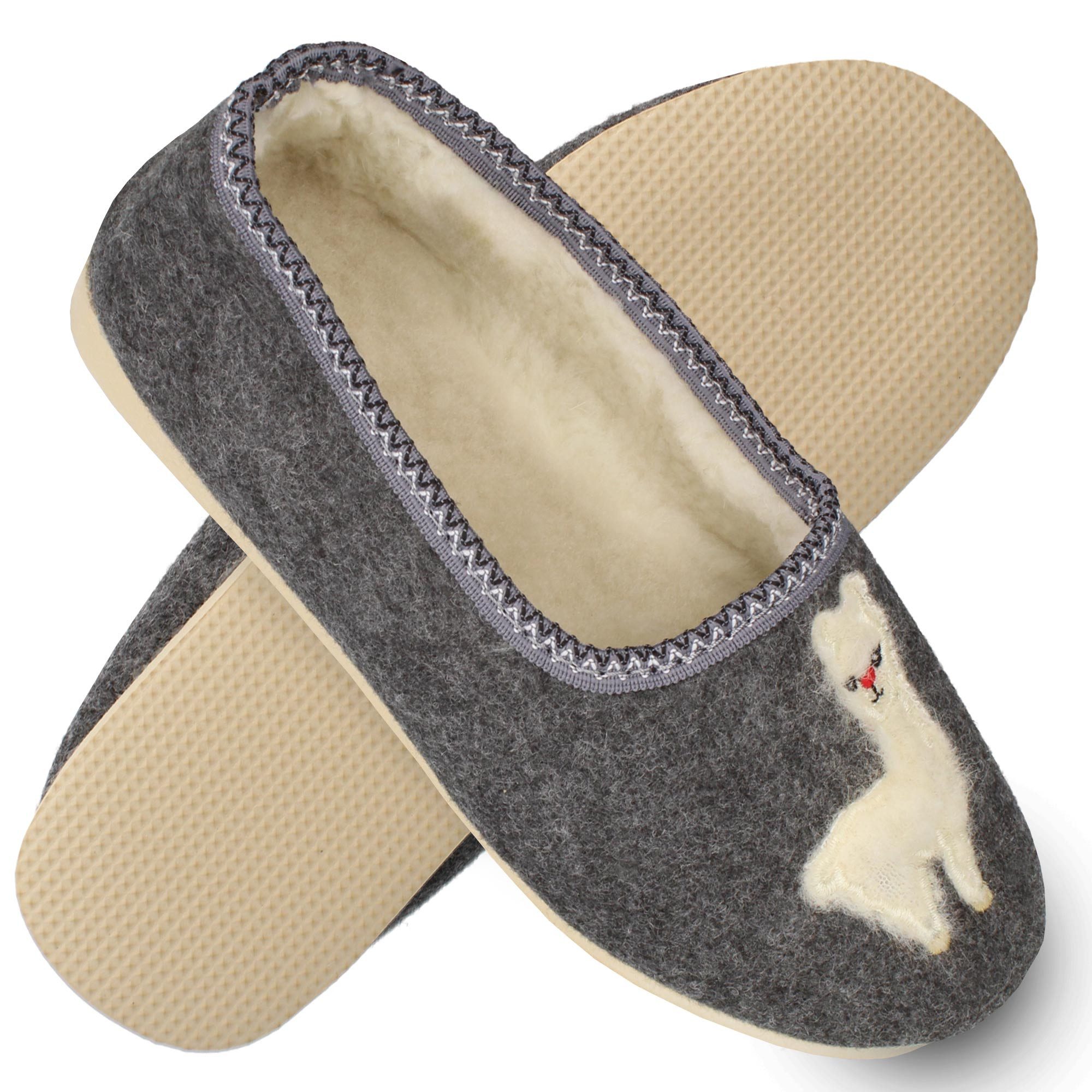 filsko Dijon Damen Kuschel-Ballerinas gefütterte leichte Домашнє взуття, Eulen-/ Lama-Stickerei