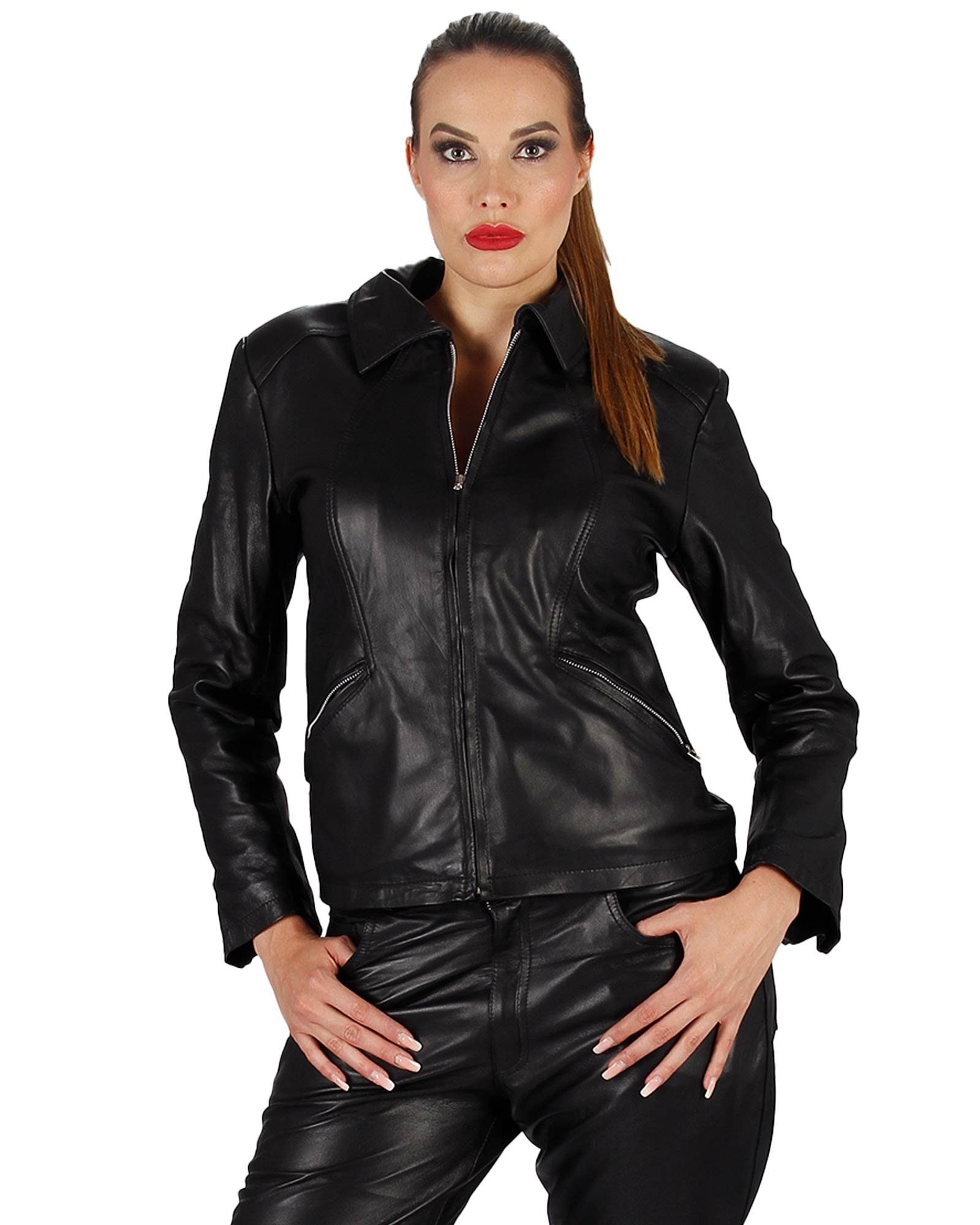 Fetish-Design Lederjacke Lederjacke Blouson Lammnappa Jacke Blouson Schwarz