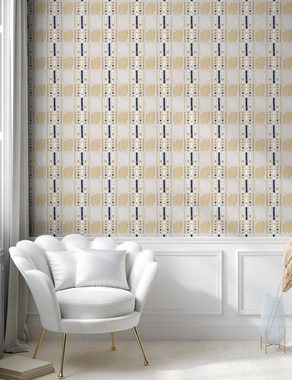 Abakuhaus Vinyltapete selbstklebendes Wohnzimmer Küchenakzent, Gelb und Weiß abstrakte Formation