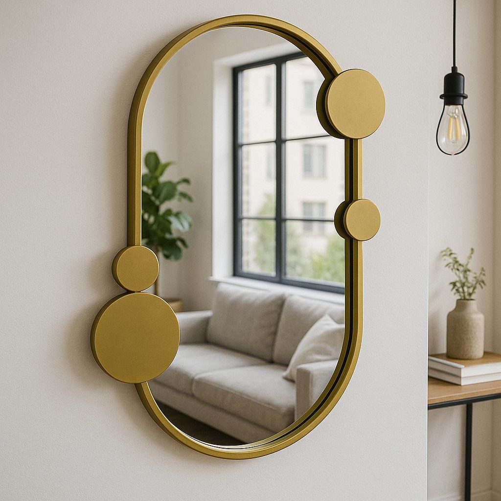 SCENA LIVING Wandspiegel Wandspiegel SAANA mit geometrischen Verzierungen, 50 x 76 cm, Wandspiegel mit dekorativen Kreisornamenten