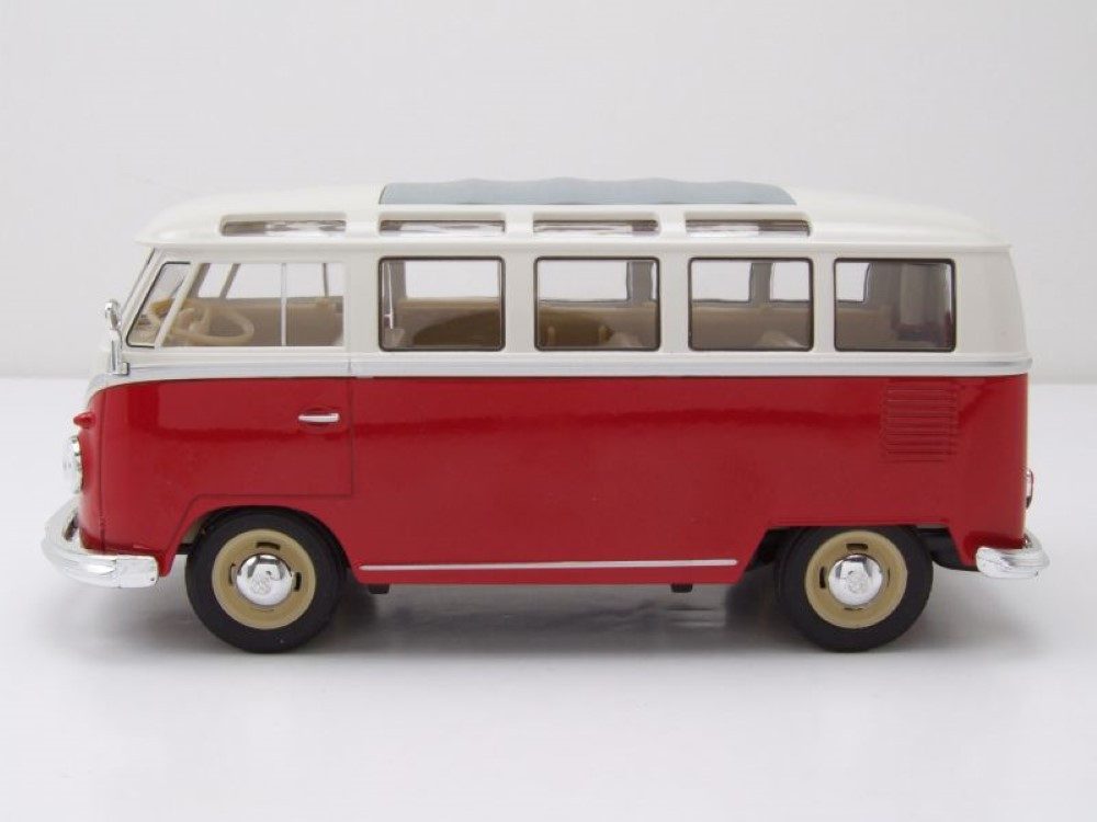 Welly Modellauto VW Classical Samba Bus T1 1963 rot weiß, Maßstab 1:24