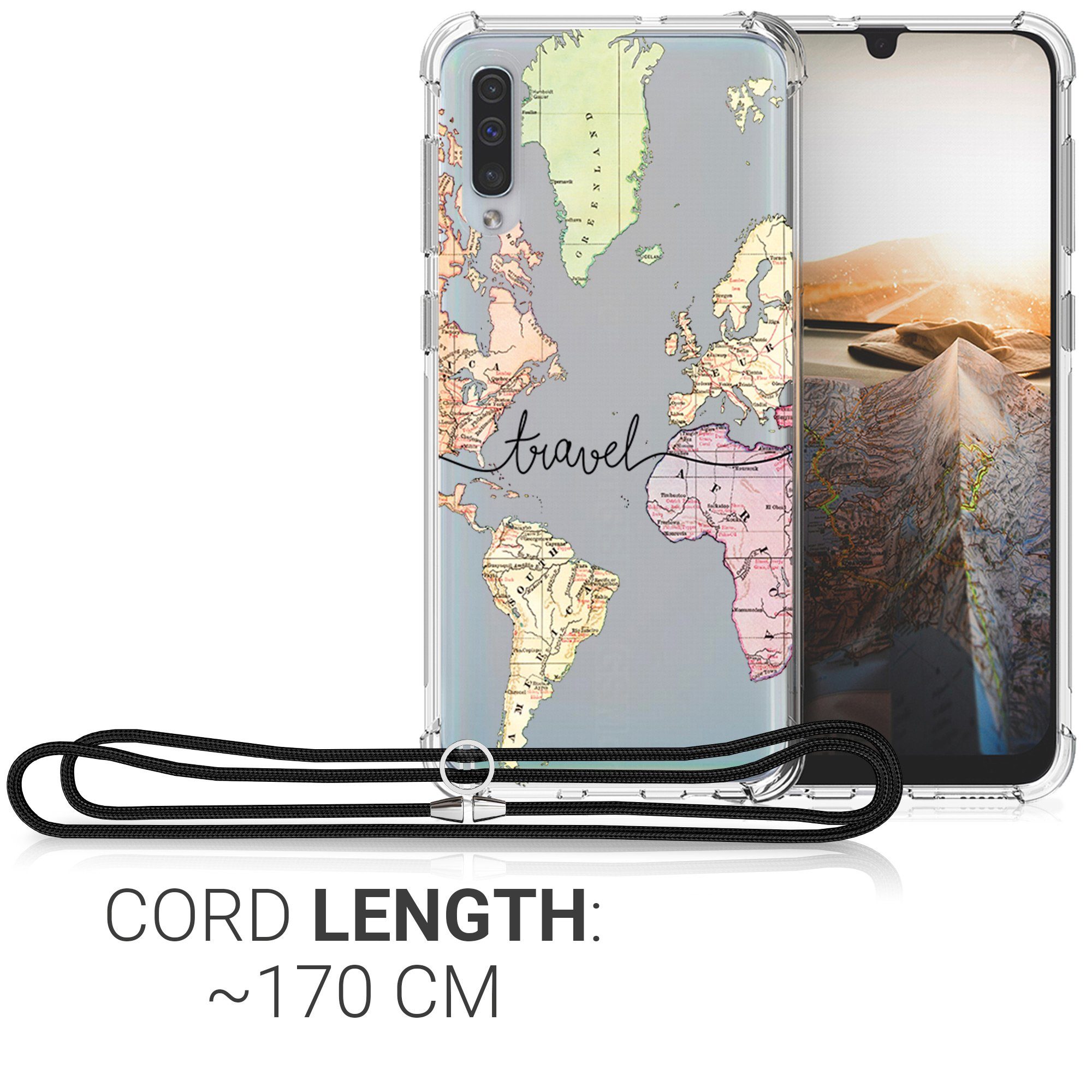 kwmobile Etui Hülle für Samsung Galaxy A50, Silikon Handyhülle mit Kette - Handykette Handyband