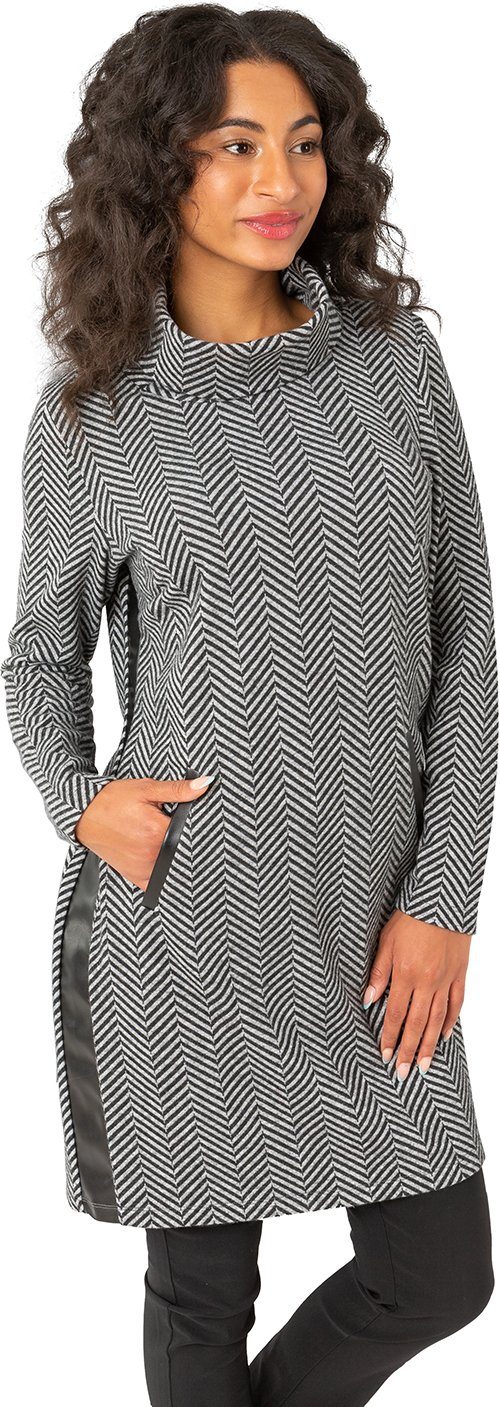Estefania for woman Strickkleid 189-5601 Kleid in Fischgrät-Design mit Ledereinsätzen