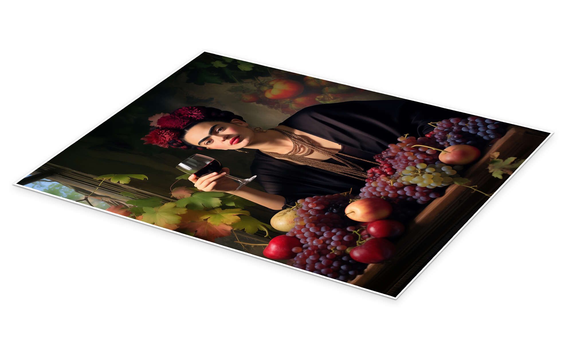 Posterlounge Wandbild Frida Kahlo Porträt mit Weinglas, Frank Daske, erhältlich als Poster, Leinwandbild, Wandsticker oder Acrylglasbild
