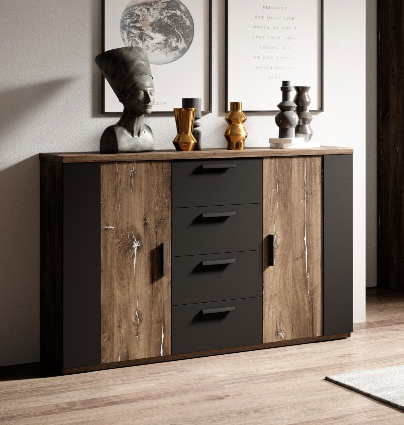 Helvetia Kommode Sevilla (Sigma, 1 St), 132cm Farbe wählbar 2-türig mit 4 Schubladen