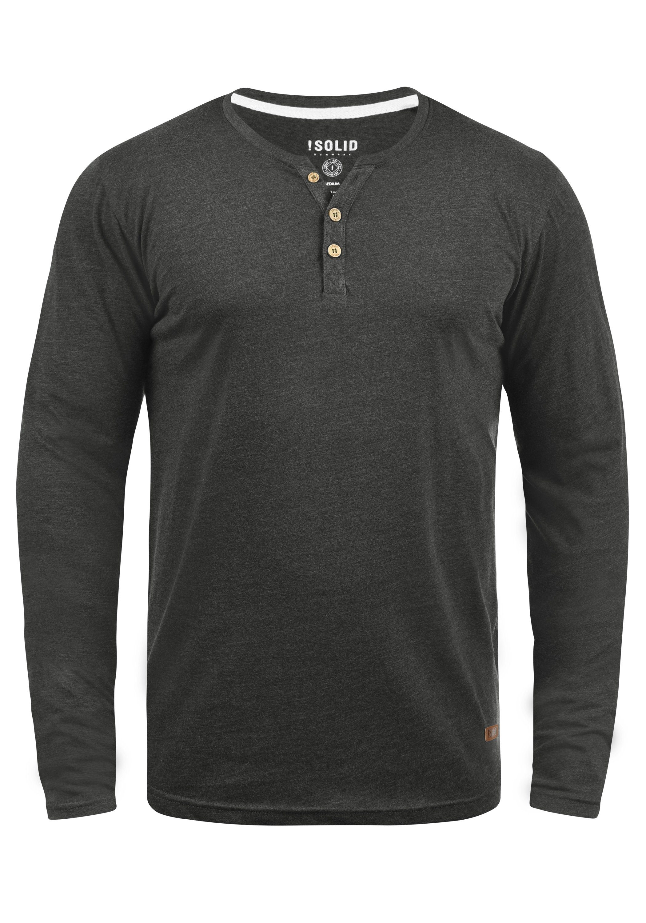 SDVolko Melange Grey Rundhalsshirt Dark Longsleeve (8288) Knopfleiste !Solid mit