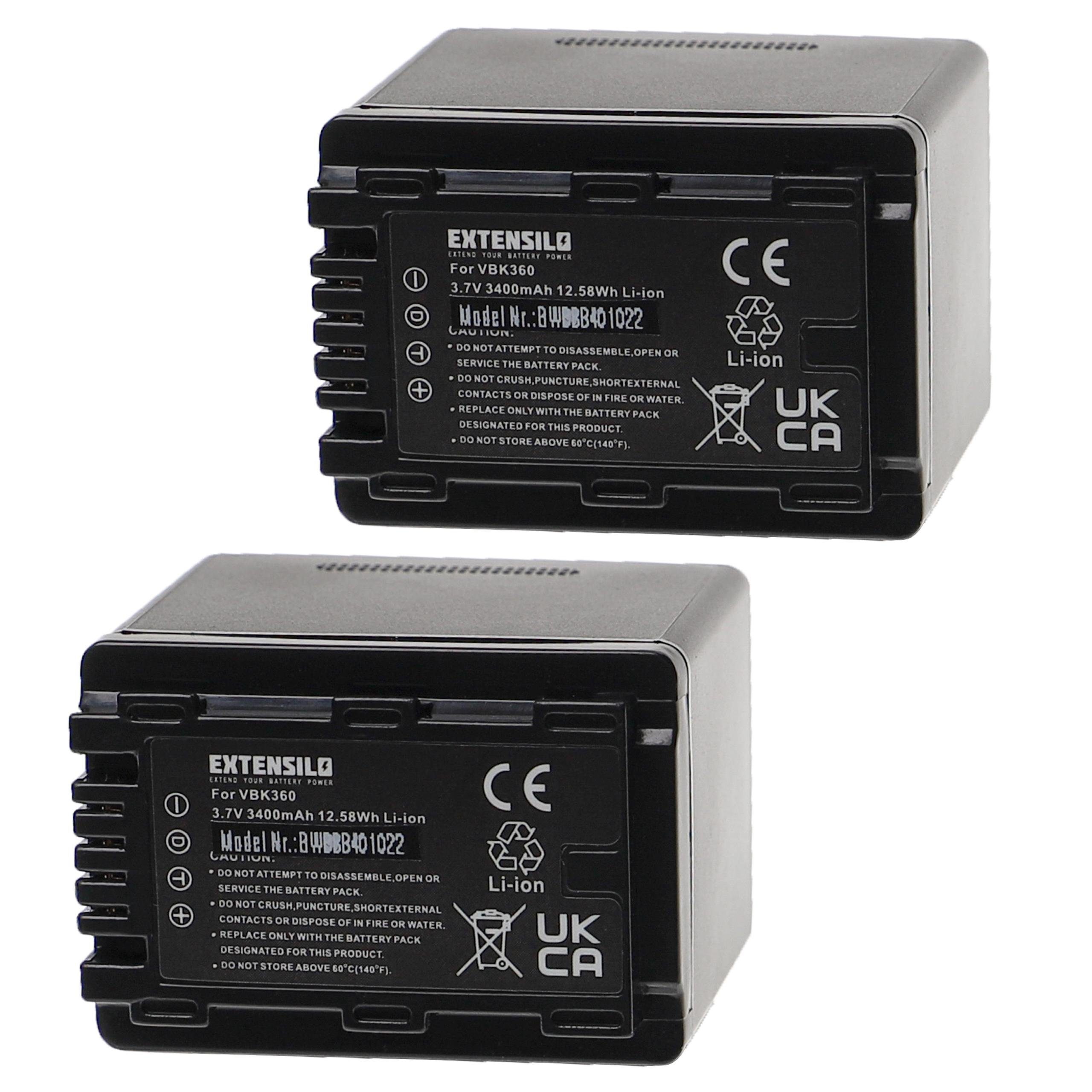 Extensilo kompatibel mit Panasonic SDR-T50K, SDR-T55, SDR-T50 Kamera-Akku Li-Ion 3400 mAh (3,7 V)
