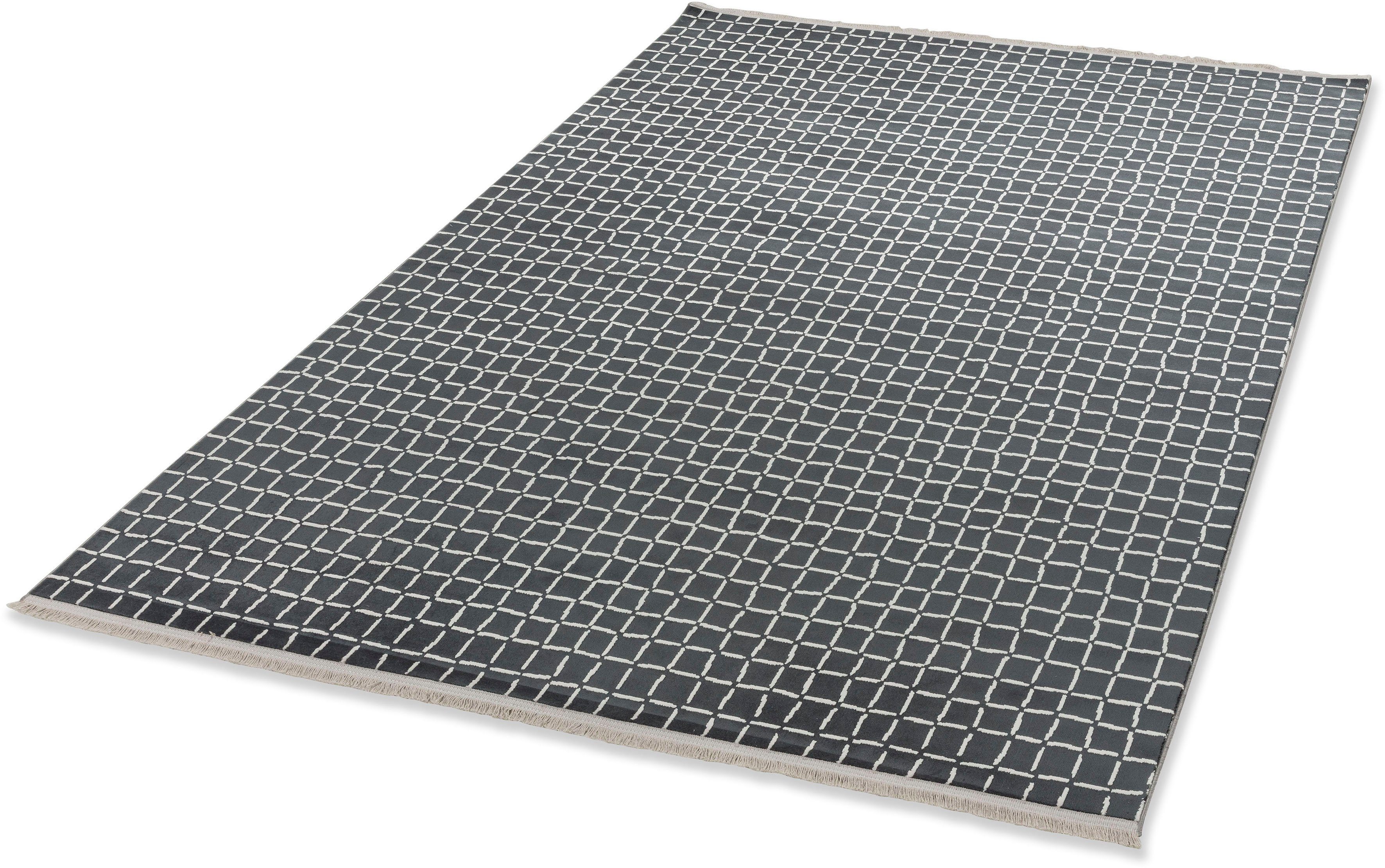 Teppich Magic 6104, SCHÖNER WOHNEN-Kollektion, rechteckig, Höhe: 7 mm, Hoch Tief Struktur, mit Viskose, weich und glänzend anthrazit | Kurzflor-Teppiche