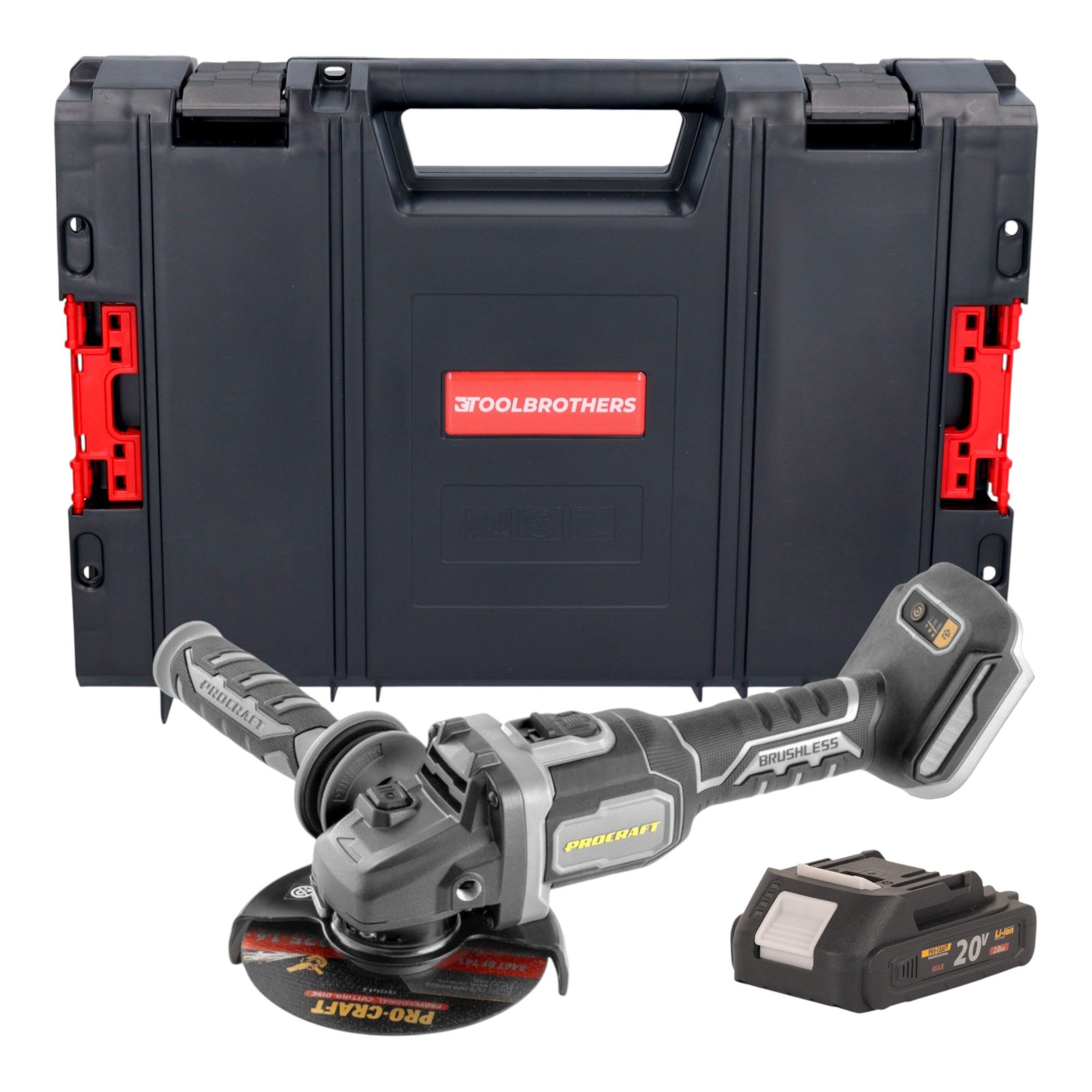 PROCRAFT industrial Winkelschleifer AG125Bbb 20 V 125 mm + 1x Akku 2,0Ah + RHINO Toolcase - ohne Ladegerät