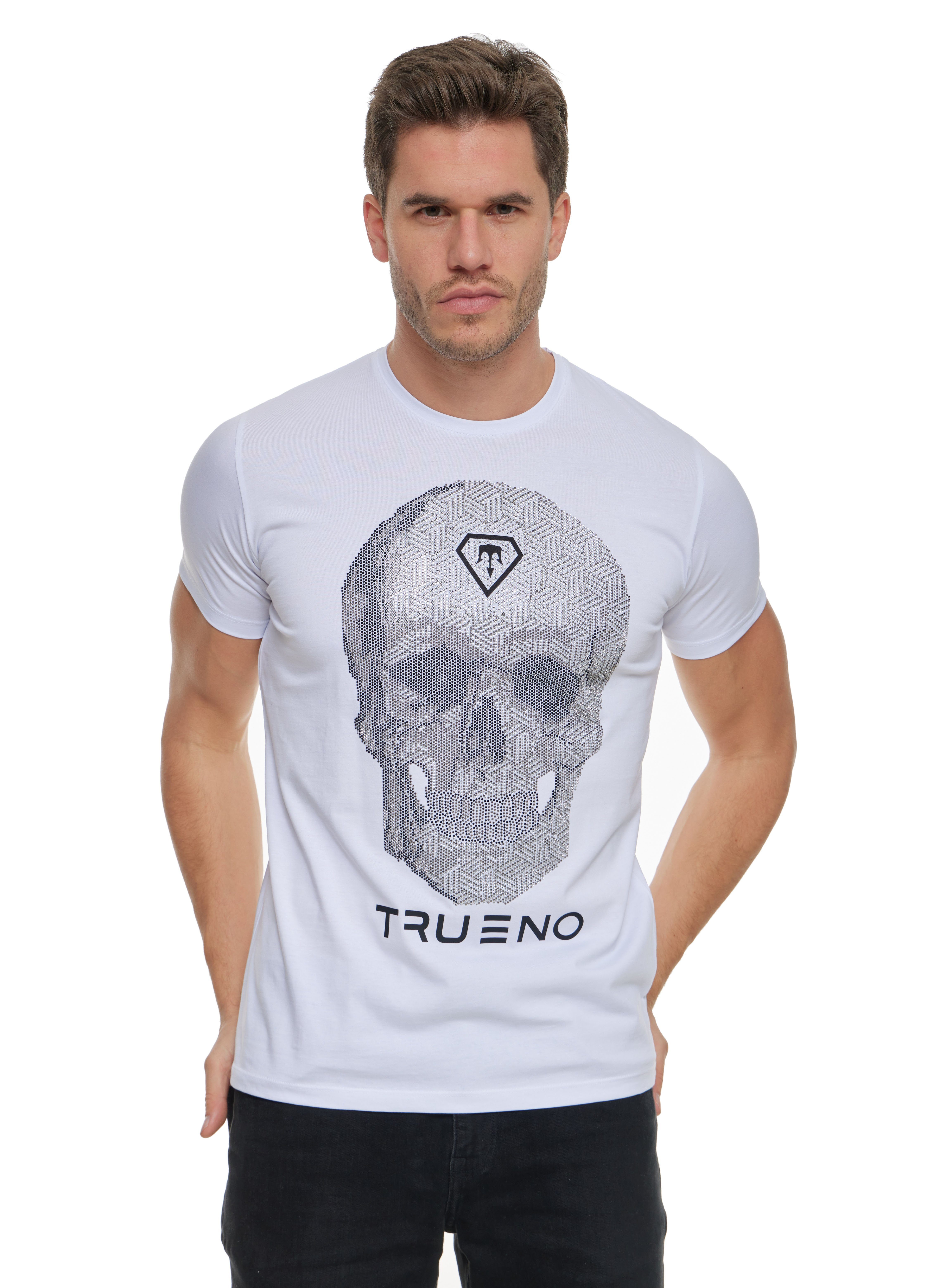 TRUENO Totenkopf mit T-Shirt Herren T-Shirt von Weiß TRUENO Strass