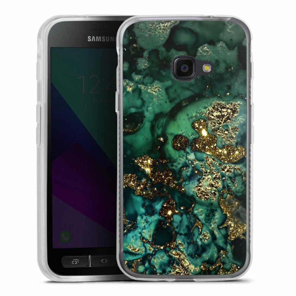DeinDesign Handyhülle Marmor Glitzer Look Muster Cyan Glitter Marble Look, Samsung Galaxy Xcover 4 Silikon Hülle Bumper Case Handy Schutzhülle