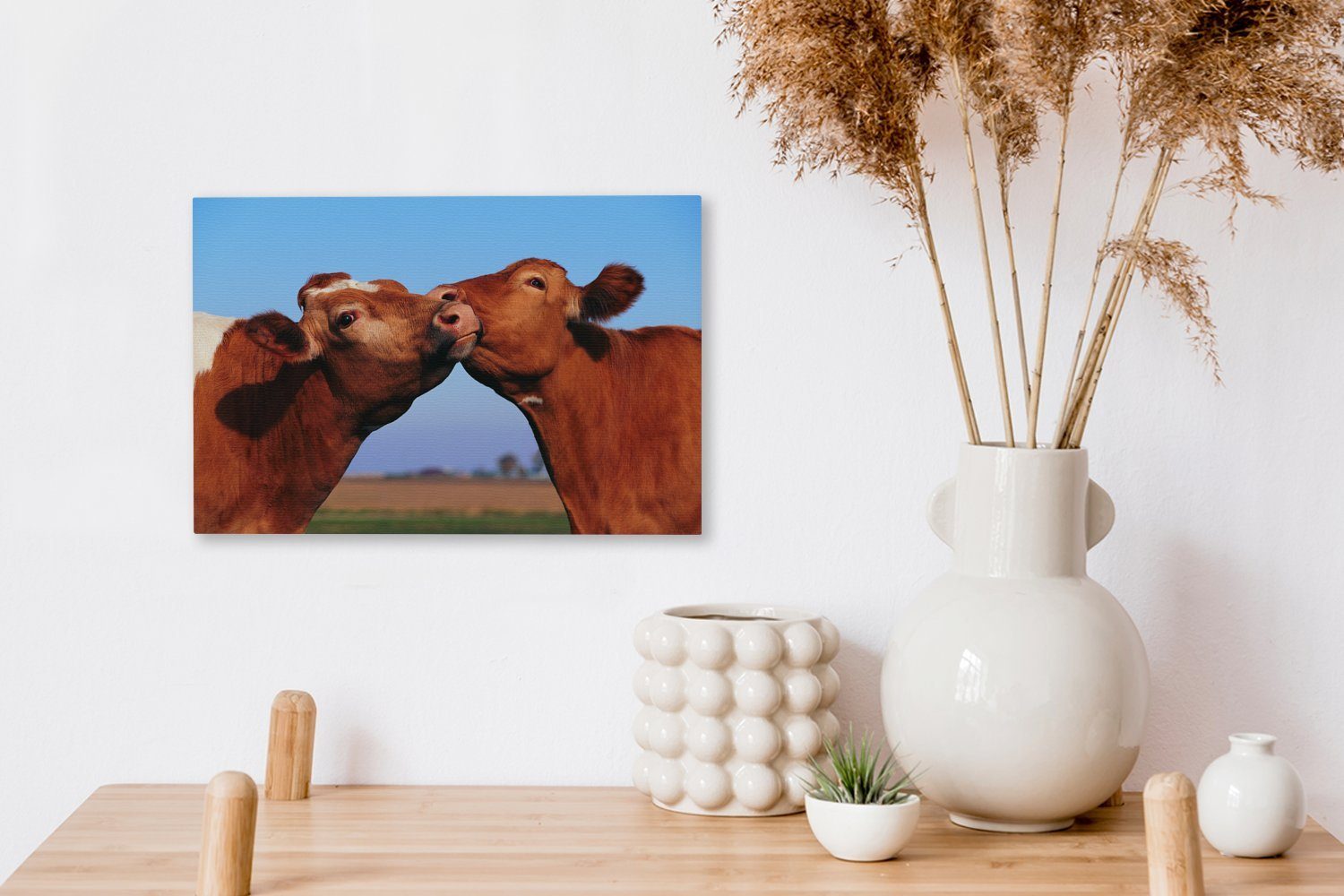 - Wandbild Sommer Wanddeko, (1 Aufhängefertig, OneMillionCanvasses® Kühe Braun, Leinwandbild 30x20 - cm St), Leinwandbilder,