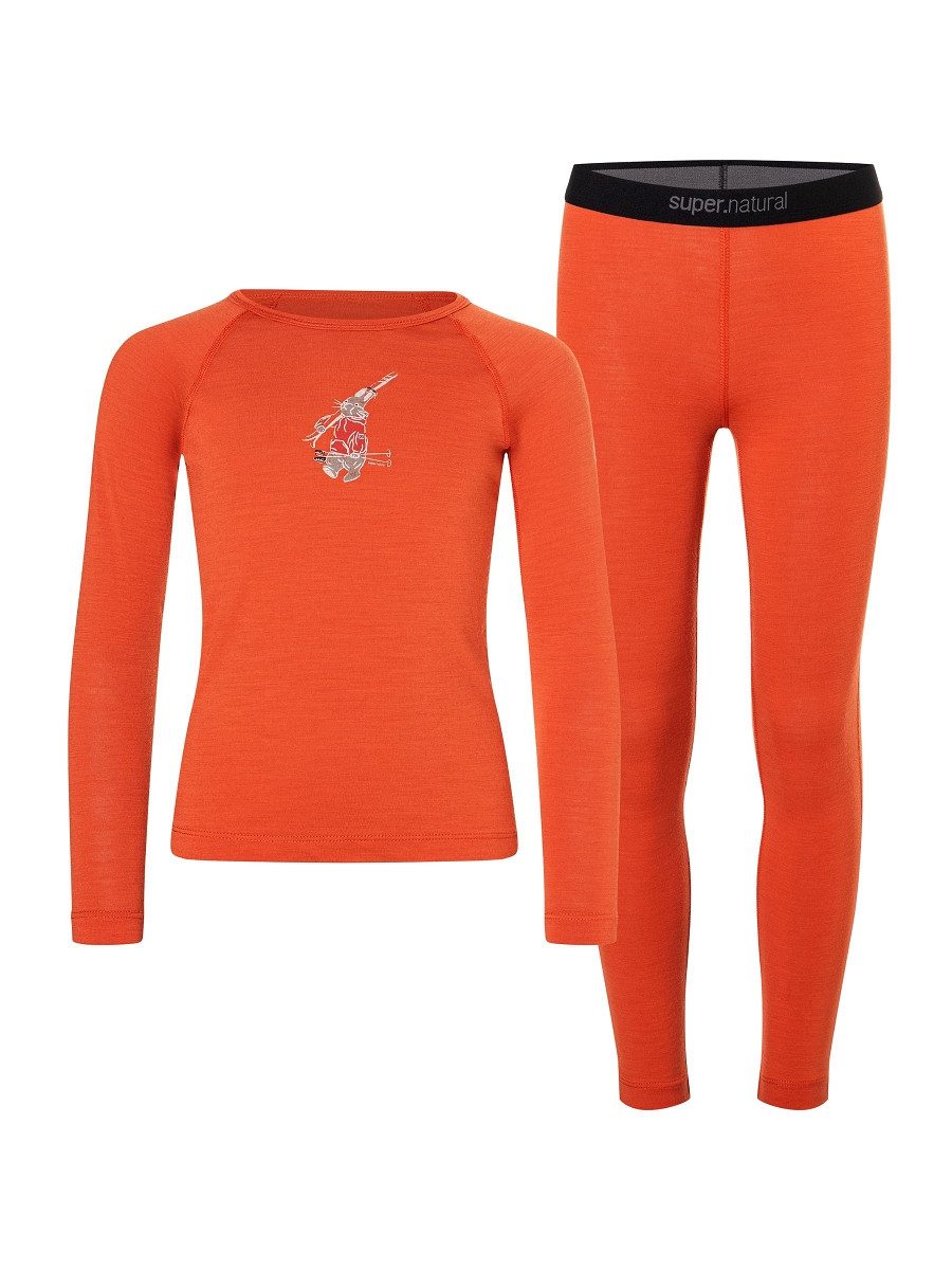 SUPER.NATURAL Langarmshirt für Kinder, Merino K TUNDRA175 SKI BUNNY SET mit Ski-Motiv, atmungsaktiv