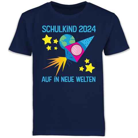 Shirtracer T-Shirt Schulkind 2024 I Auf in neue Welten Einschulung Junge Schulanfang Geschenke