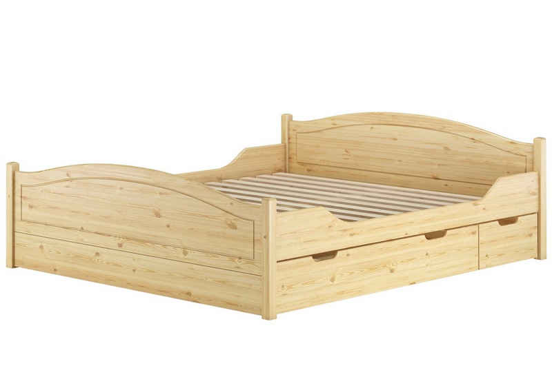 ERST-HOLZ Bett Kieferholzbett Doppelbett massiv natur Zubehör wählbar, Kieferfarblos lackiert