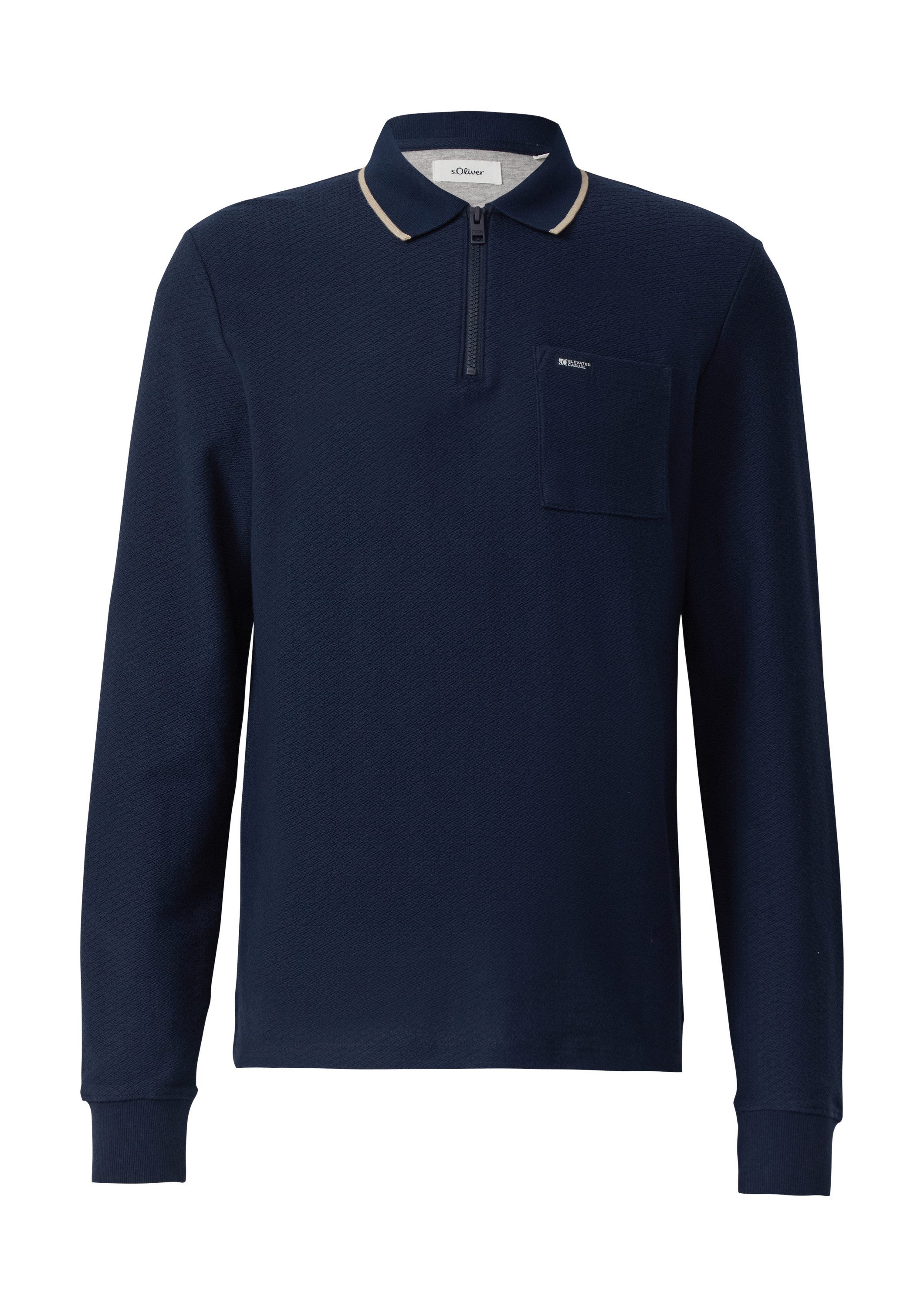 s.Oliver Langarmshirt Polo-Shirt Zip-Poloshirt aus Strukturjersey mit Brust günstig online kaufen