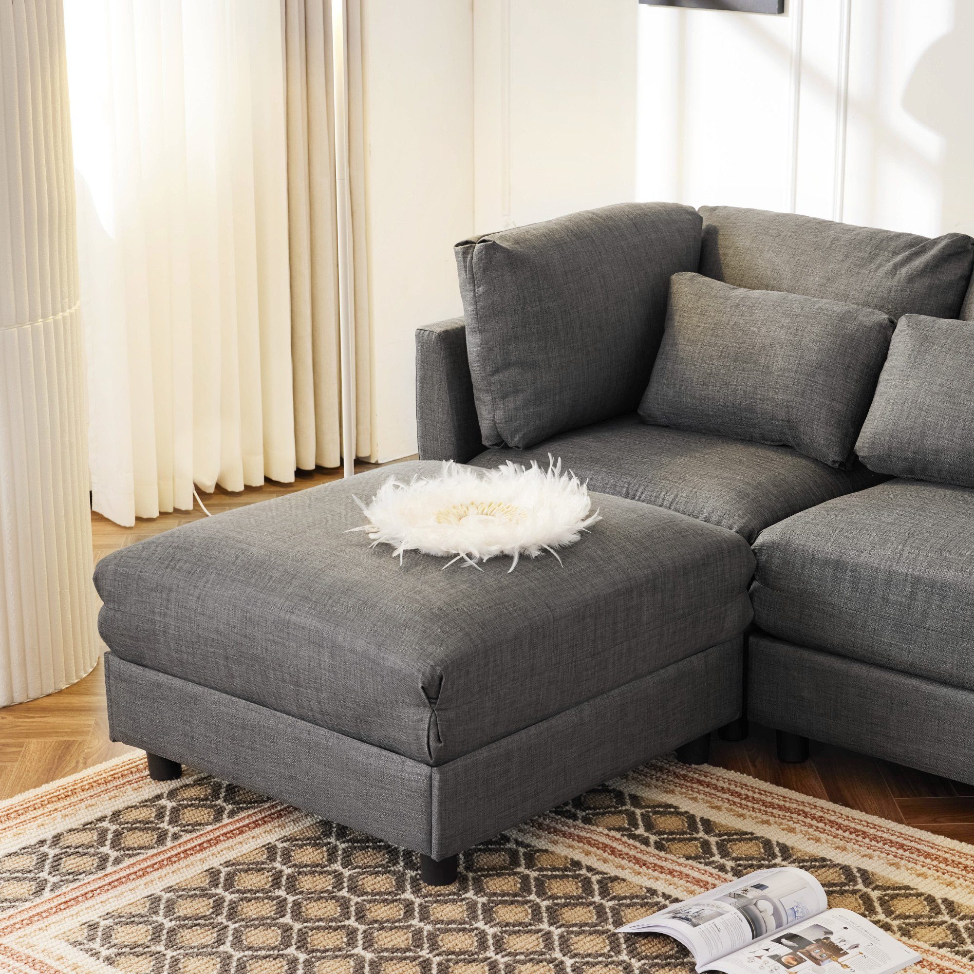 REDOM Sofa Ecksofa mit Wohnzimmersofa, Fußstütze 3-Sitzer-Sofa, Sofa Chaiselongue, Schlafsofa, mit grau