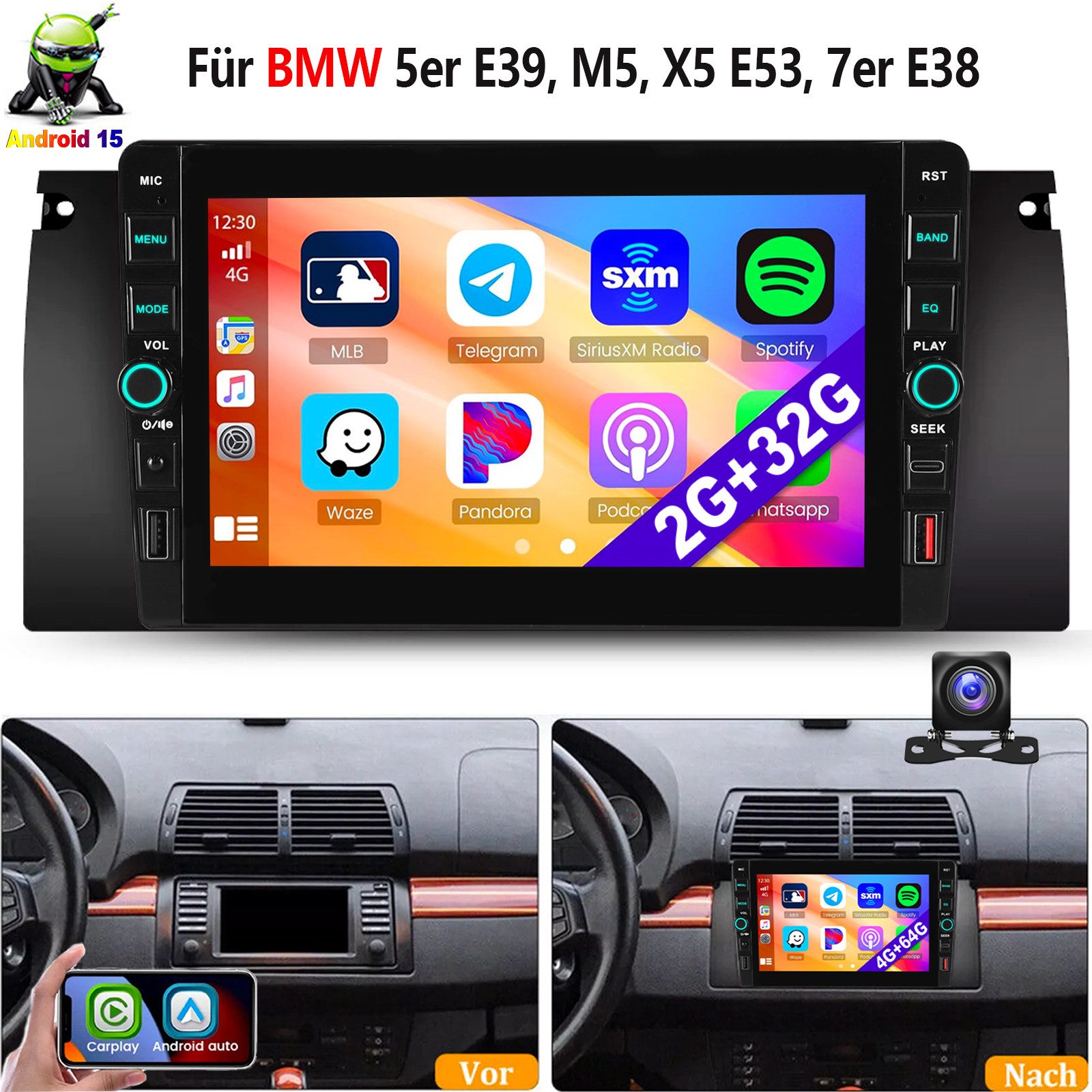 ESSGOO Für BMW E38 E39 X5 E53 Android 15 Carplay Autoradio mit GPS USB Type-C Autoradio (RDS, 4+64GB(optional), Digitalradio (DAB), FM, DAB+ (optional), Carplay Android Auto Bluetooth EQ USB GPS Navi WIFI Touchscreen)