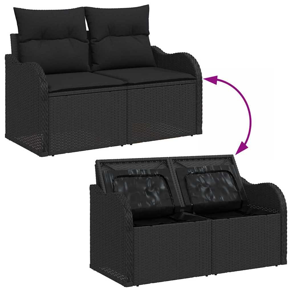 vidaXL Gartenlounge-Set Garten-Sofa-Set mit Kissen 3 pcs Schwarz Poly Rattan, (3-tlg)