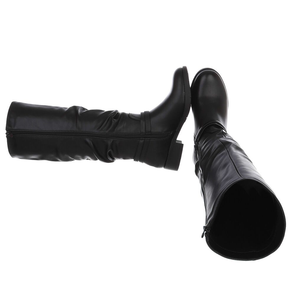 Ital-Design Damen Langschaftstiefel mit Schnalle, flacher Absatz Stiefel (92125604) Blockabsatz Flache Stiefel in Schwarz
