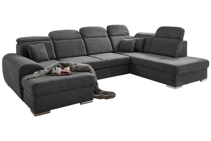 Iwaniccy Sofa JOY, Grau, Stoffbezug, BxHxT 338 x 107 x 224 cm, mit Bettkasten und Schlaffunktion