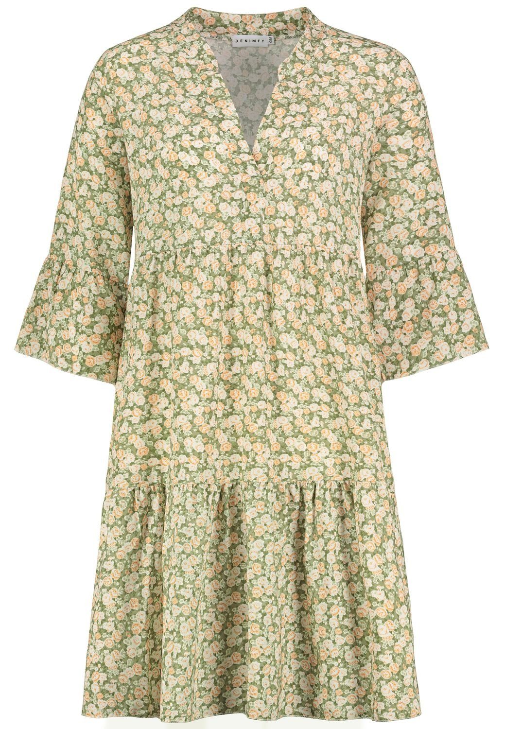 DENIMFY Zomerjurk dames knielange A-lijn DFFrida 3/4 mouwen strandjurk boho tuniek jurk zomer midi-jurk vrijetijdsjurk 100% viscose bruin roze blauw zwart groen grijs S-M M-L L-XL, Leo Grey, M-L