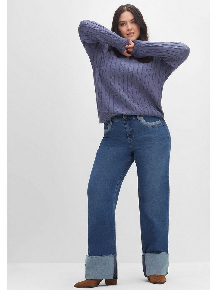 Sheego Weite Jeans Große Größen ELLA für kräftige Oberschenkel und Waden,  Mit breitem, fixiertem Umschlag und Kontrastdetails