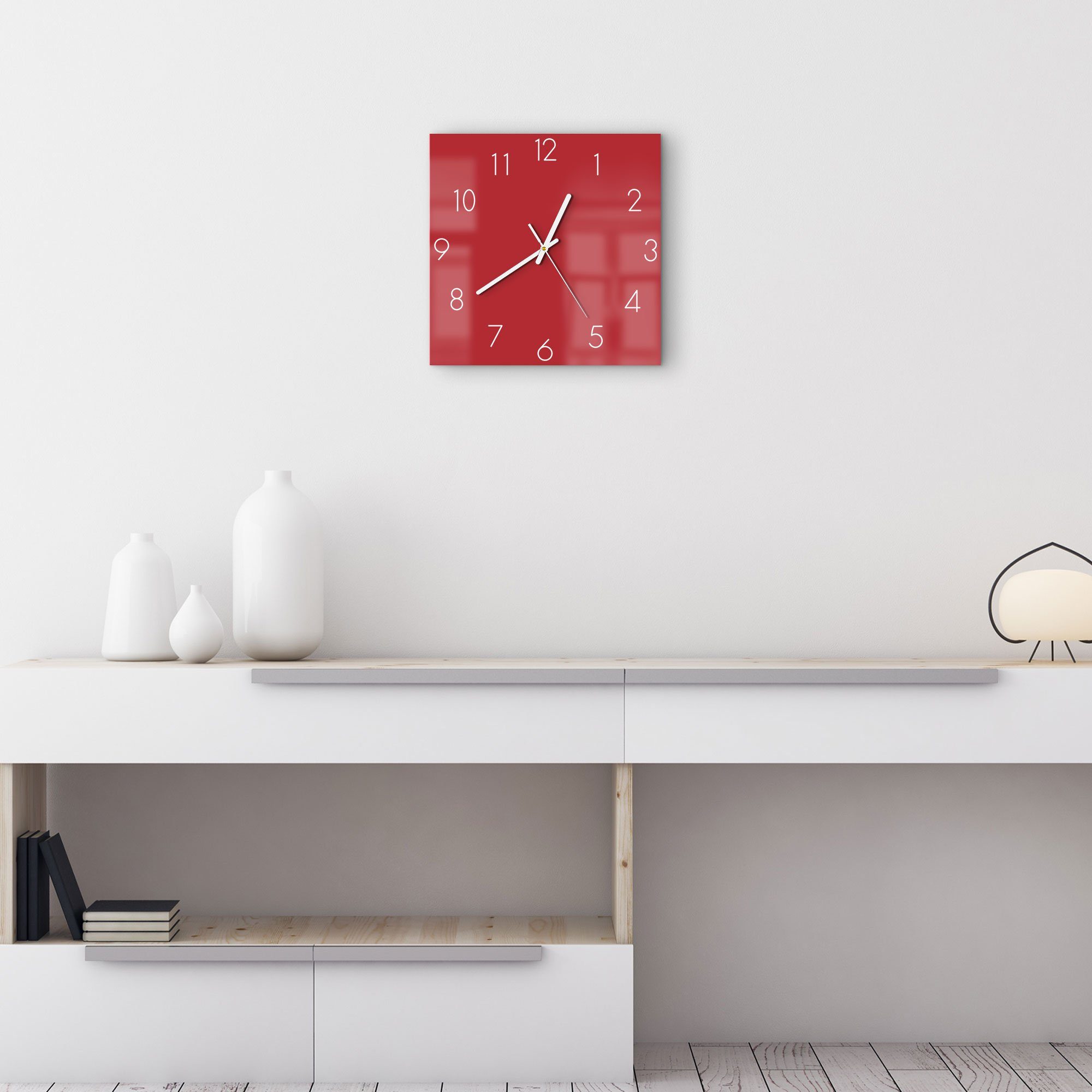 DEQORI Wanduhr 'Unifarben - Rot' (Glas Glasuhr modern Wand Uhr Design Küchenuhr)
