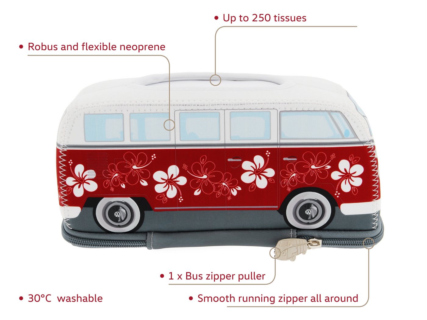 Thumbnail - VW Collection by BRISA Papiertuchbox Volkswagen Neopren Kosmetik-Serviettenspender, Papiertaschentuchbox, fürs Bad im T1...