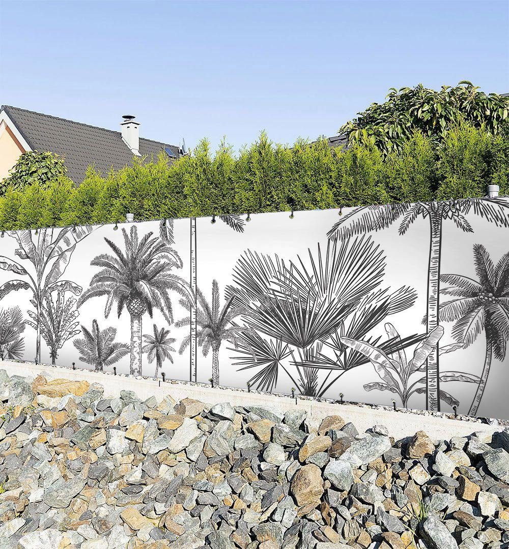 Sichtschutzzaunmatten Zaunbanner Palmengarten schwarz weiß Sichtschutz Garten Zaun