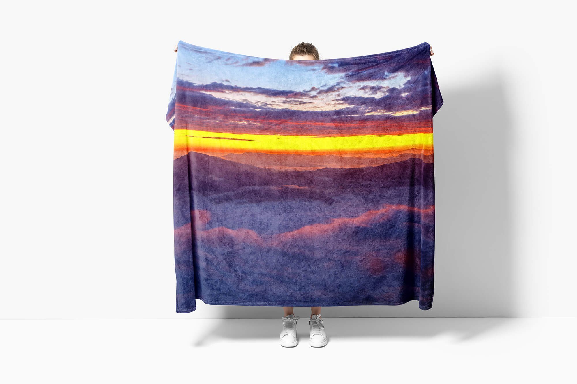 Baumwolle-Polyester-Mix Kuscheldecke Handtücher Fotomotiv Strandhandtuch Sinus Berge Handtuch Handtuch Art (1-St), mit Saunatuch Abendröte Wolken,