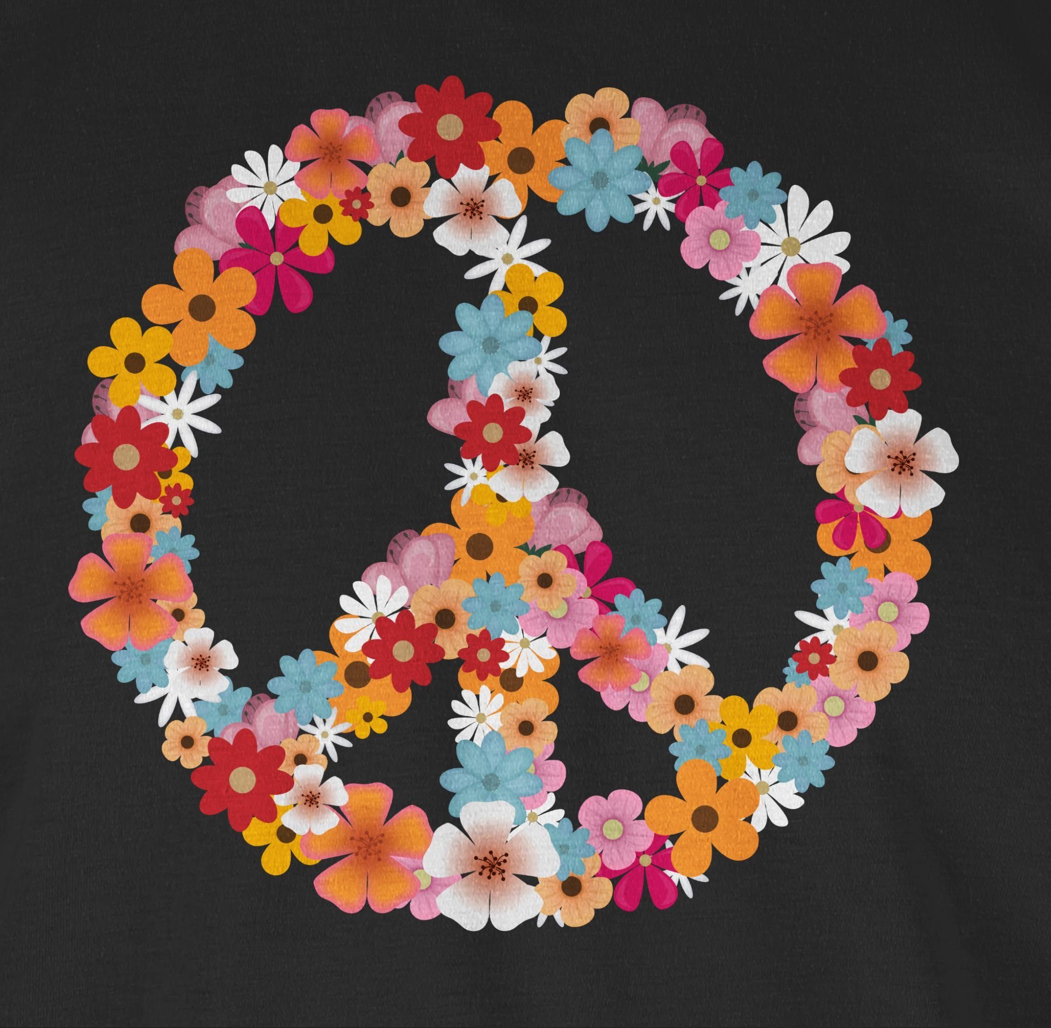 Schwarz 90er Peace Shirtracer Zeichen Statement 70er - Power Peace Friedenszeichen Sprüche 01 Flower T-Shirt Hippie